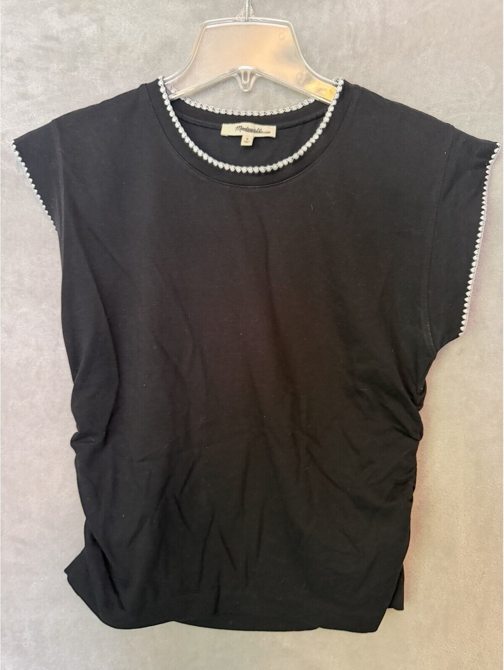 Madewell Sutro Side-Cinch Muscle Tee Black Contrast Stitch Size S